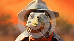 Hyper-realistic Sci-fi Tortoise With Cowboy Hat Realism Art Wallpaper photo