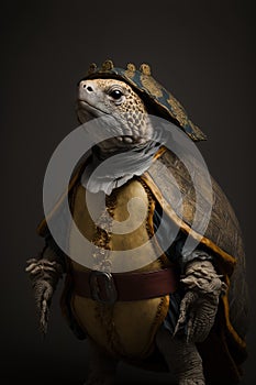 Turtle wearing a historical costume