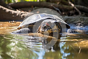 turtle withdrawing into its shell for hibernation