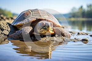 turtle withdrawing into its shell for hibernation