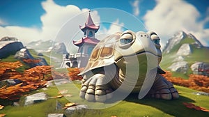 Turtle in wonderland surrealism background.
