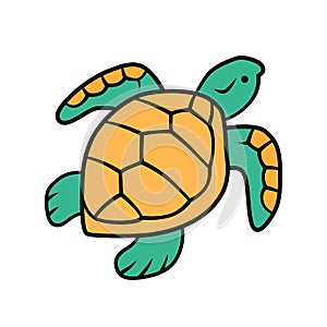 Turtle yellow color icon. Slow moving reptile with scaly shell. Underwater aquatic animal. Swimming ocean creature