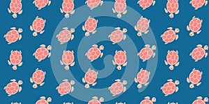 Turtles seamless pattern. Doodle hand drawn editable sea illustration. Blue marine cartoon tortoise endless background