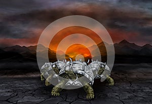 Turtles warriors in metal armor