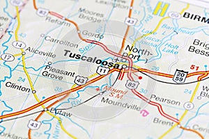 Tuscaloosa city road map area. Closeup macro view photo