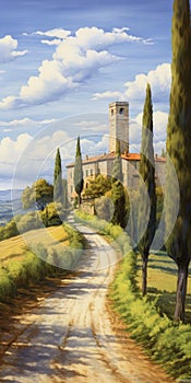 Tuscan Coastal Road Painting In Steve Sack Style