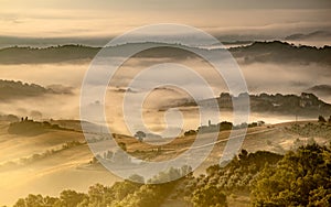 Tuscan Countryside on Foggy Morning