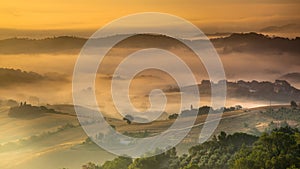 Tuscan Countryside on Foggy Morning