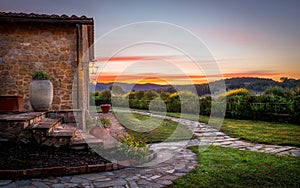 Tuscan countryside sunset photo