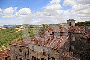 Tuscan hills and roofs of old houses in the Italian village, Tuscany, Italy