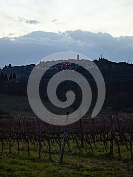 Tuscan landscape of Barberino Val D`Elsa with vineyard. photo