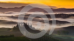 Tuscan landscape.Beautiful Tuscan morning