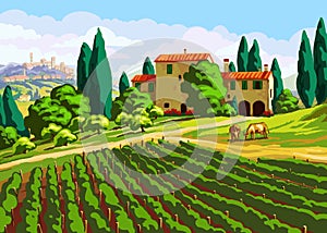 Tuscan landscape with Villa