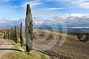 Tuscan landscape in winter, Val d'Orcia (Italy).