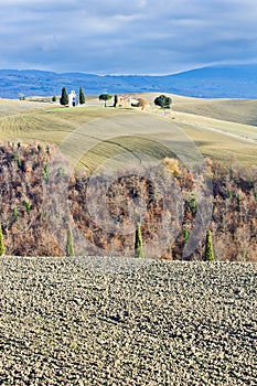 Tuscan landscape in winter, Val d'Orcia (Italy).