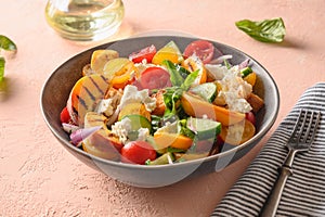 Tuscan Panzanella with tomatoes and bread, Italian cuisine.