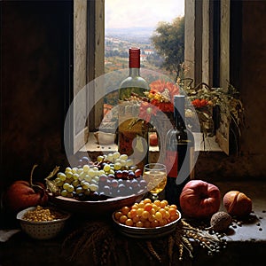 Tuscan still life with olive oil 1