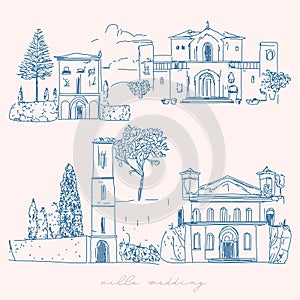 Tuscan Villa or Provence rough sketched abstract
