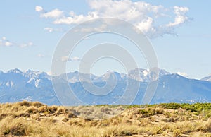Tuscany deserted landscape with sand dunes and mountains
