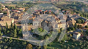 Tuscany, Italy. Aerial view of Pienza a town and comune in the province of Siena