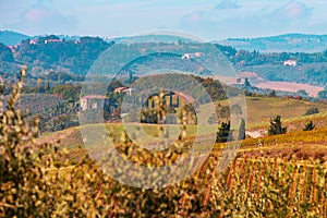 Tuscany, Italy autumn landscape with houses