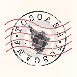 Tuscany, Italy Stamp Postal. Map Silhouette Seal. Passport Round Design. Vector Icon. Design Retro Travel.