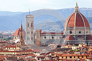 tuscany landscape with Ancient Bell tower of Giotto and the Cath