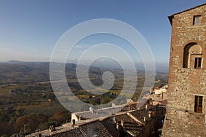 Tuscany landscape in the early morning fog, Italy.