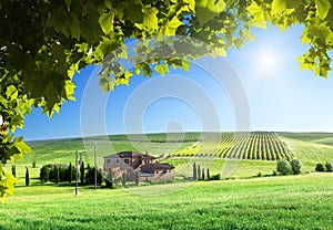 Tuscany landscape with farm house