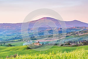 Tuscany landscape view at sunrise