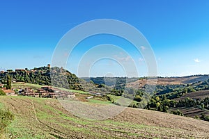 Tuscany, rural sunset landscape. Countryside of Italy