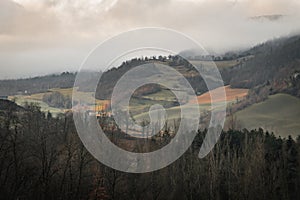 Tuscany`s typical hills and fields