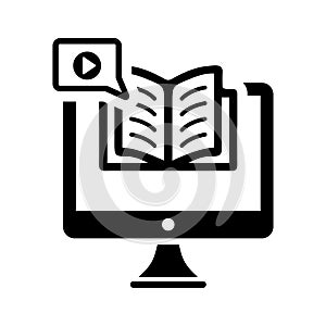 Tutorial, elearning, multimedia, ebook, video icon. Black vector sketch