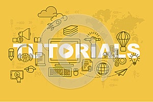 Tutorials web page banner concept with thin line flat design