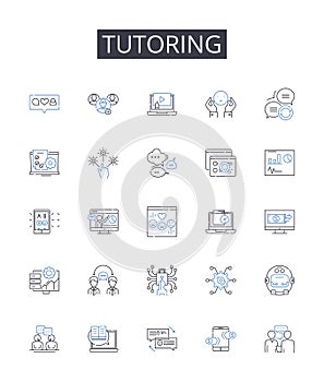 Tutoring line icons collection. Coaching, Mentoring, Advising, Instructing, Guiding, Educating, Teaching vector and