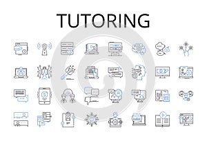 Tutoring line icons collection. Coaching, Mentoring, Advising, Instructing, Guiding, Educating, Teaching vector and