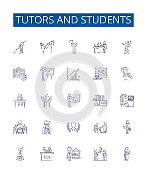 Tutors and students line icons signs set. Design collection of Tutors, Students, Teaching, Learning, Coaching photo