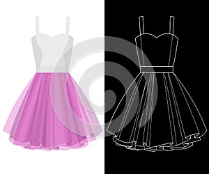 Tutu dress image with white outline silhouette on black