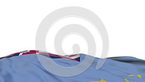 Tuvalu fabric flag waving on the wind loop. Tuvalu embroidery stiched cloth banner swaying on the breeze. Half-filled white