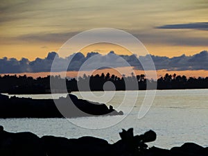 Tuvalu, Funafuti Atoll, sunset at the lagoon