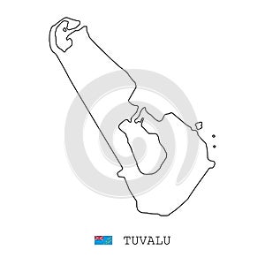 Tuvalu Islands map line, linear thin vector simple outline and flag. Black on white