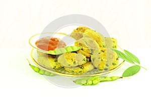Tuvar bean or pigeon pea pakoda thepla vada fritter indian gujrati food snack