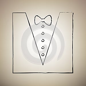 Tuxedo with bow silhouette. Vector. Brush drawed black icon at l