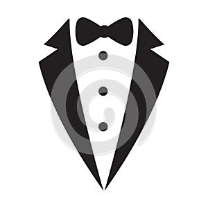 Tuxedo and bow tie icon vector service dinner jacket waiter suit sign for graphic design, logo, website, social media, mobile app