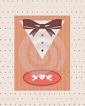 Tuxedo shirt and bowtie close up.