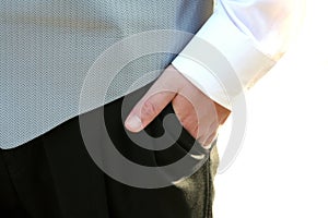 Tuxedo Teen Hand In Pocket Closeup