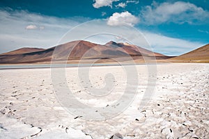 Tuyajto lagoon and salt lake in the Altiplano of Chile