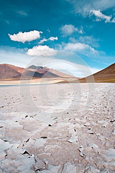 Tuyajto lagoon and salt lake in the Altiplano, Atacama Desert, Chile