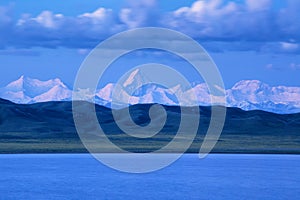 Tuzkol lake and Khan Tengri Peak