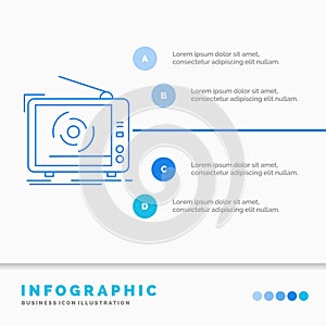 tv, ad, advertising, television, set Infographics Template for Website and Presentation. Line Blue icon infographic style vector